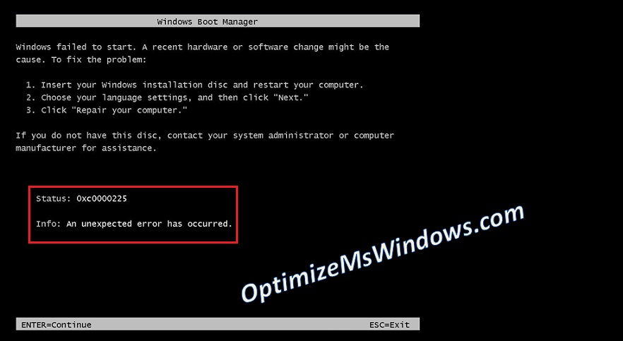 TroubleShooting Windows 7 Boot Error 0xc0000225